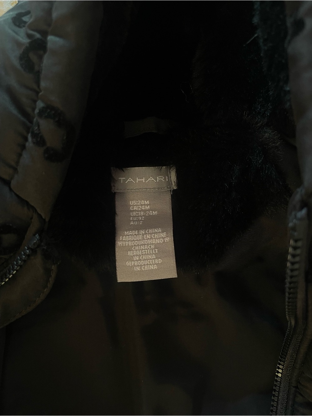 Tahari Black Quilted Hooded Puffer with Subtle Spot Pattern - Picture 3 of 4